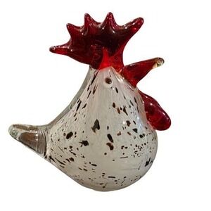 Murano Style Art Glass Rooster Figurine Paperweight Speckled Hand Blown Chicken